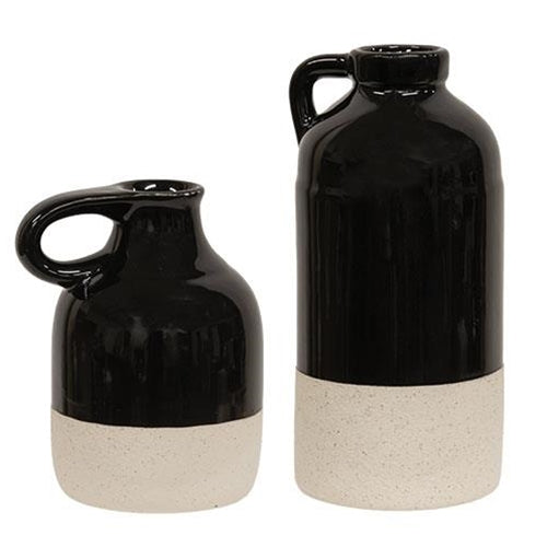 2/Set Black Glazed Ceramic Jug Vases