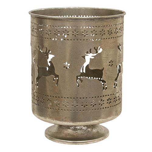 Galvanized Metal Reindeer Cutout Jar Candle Holder