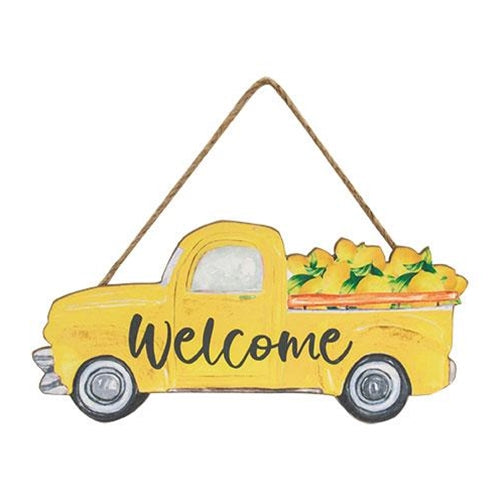 Welcome Lemon Truck Wood Hanging Sign