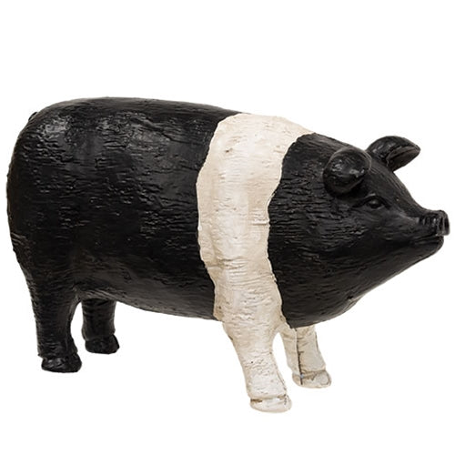 Black & White Carved Look Resin Pig