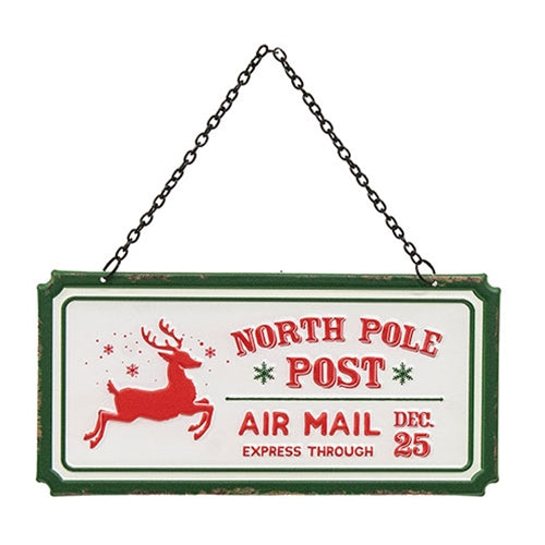 North Pole Post Distressed Hanging Sign