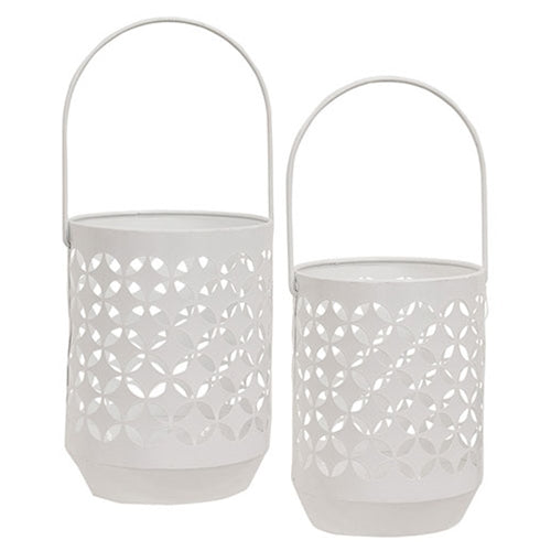 2/Set White Geometric Trellis Lanterns