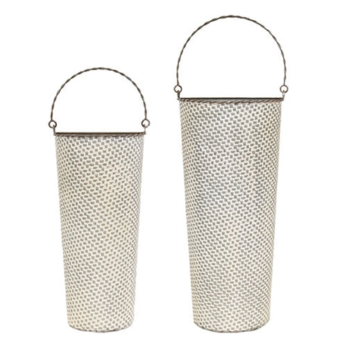 2/Set White Washed Basketweave Metal Half Wall Baskets