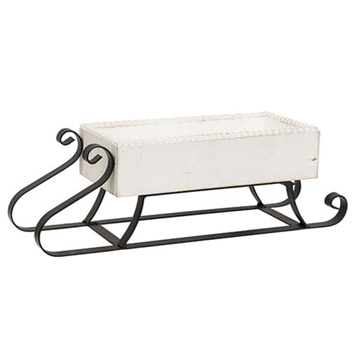 Distressed White Wood & Metal Sled