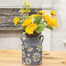 Daisy Embossed Distressed Metal Milk Can