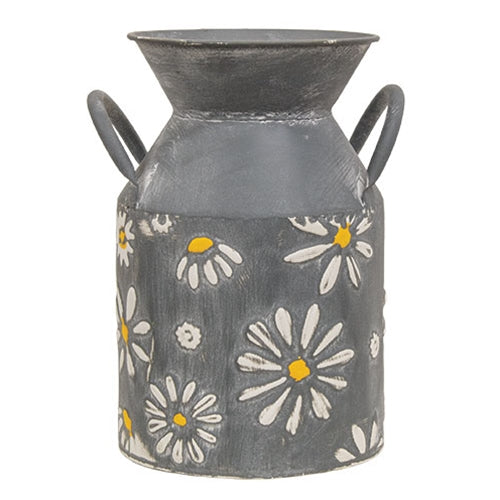 Daisy Embossed Distressed Metal Milk Can