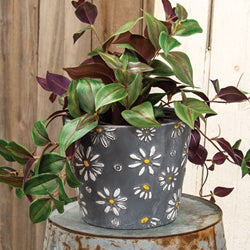 Daisy Embossed Distressed Metal Planter