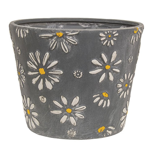 Daisy Embossed Distressed Metal Planter