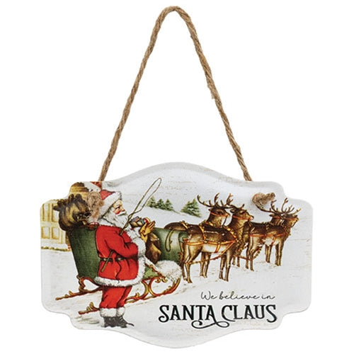 We Believe in Santa Claus Vintage Embossed Metal Hanger