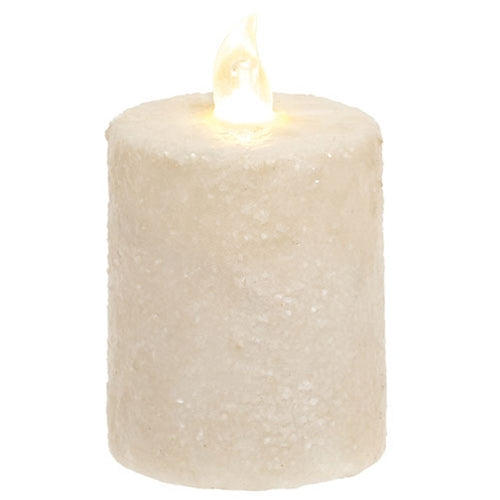 Warm Glow White Glitter Flicker Flame Timer Pillar 2.5" x 3"H