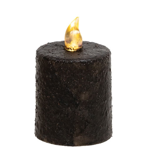 Warm Glow Textured Black Flicker Flame Timer Pillar 2.5"