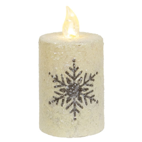 Glitter Snowflake Flicker Flame Timer Pillar 2.5" x 3"