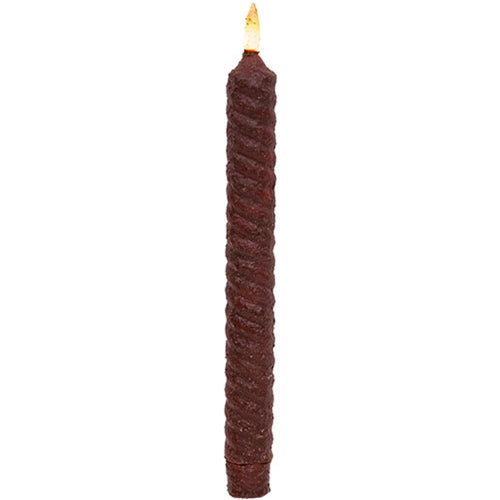 Burnt Burgundy Vintage Twist Flicker Flame Timer Taper 9.5"