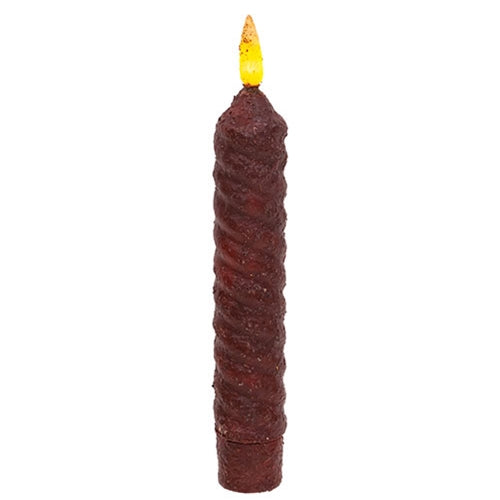 Burnt Burgundy Vintage Twist Flicker Flame Timer Taper 6.25"