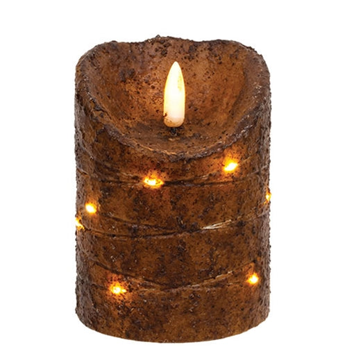 Burnt Mustard LED Wrapped Flicker Flame Timer Pillar 4"