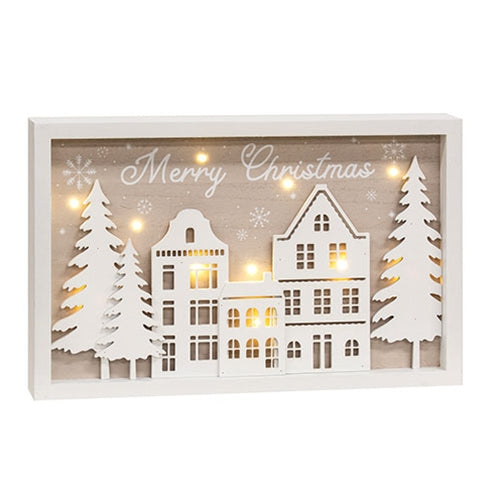 Merry Christmas LED Winter Village Frame