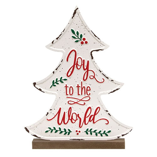 Joy to the World Distressed Metal Christmas Tree on Base