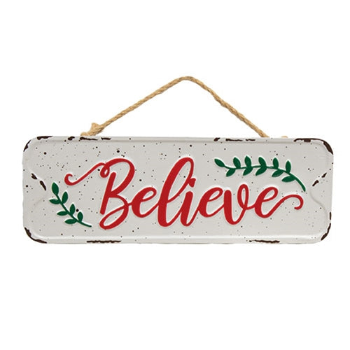 Distressed Metal Believe Street Sign Hanger