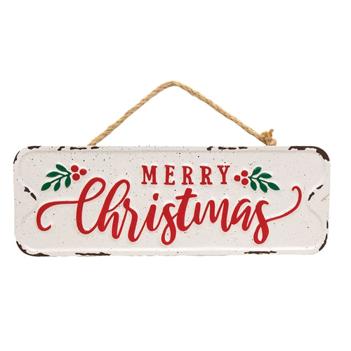 Distressed Metal Merry Christmas Street Sign Hanger