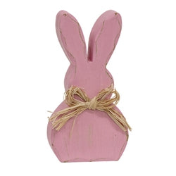 Distressed Chunky Wooden Pastel Bunny Sitter w/Raffia Bow - 3 Asstd.