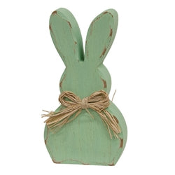 Distressed Chunky Wooden Pastel Bunny Sitter w/Raffia Bow - 3 Asstd.