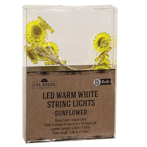 LED Sunflower Timer Lights 15 Count