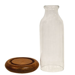 2/Set - Glass Bottle on Wooden Base - 9.25"H