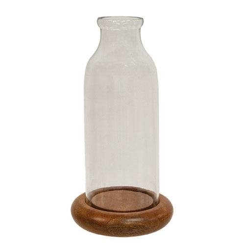 2/Set - Glass Bottle on Wooden Base - 9.25"H