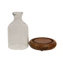 2/Set - Glass Bottle on Wooden Base - 6.5"H