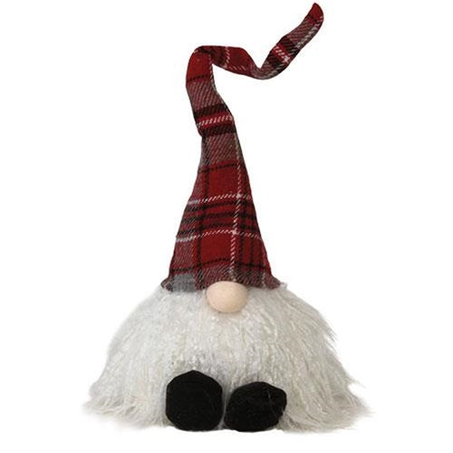 *Sitting Plush Red/Gray Plaid Santa Gnome