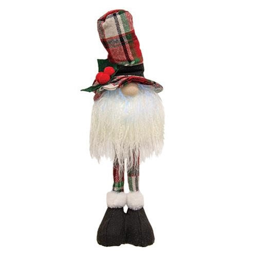 Standing Plaid Santa Gnome w/LED Light