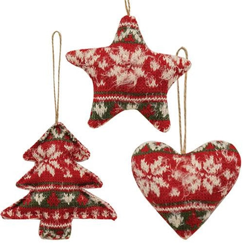 Red & Green Nordic Sweater Ornament 3 Asstd.