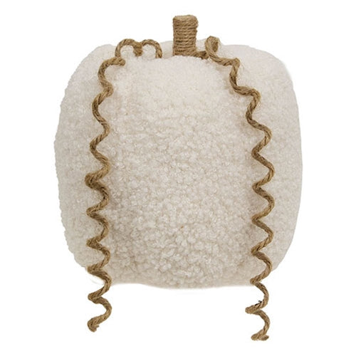 White Plush Medium Pumpkin w/Jute Vines 5.5"H