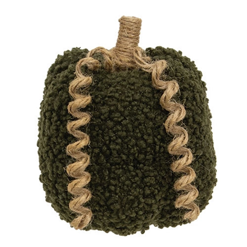 Dark Green Plush Small Pumpkin w/Jute Vines 4.5"H