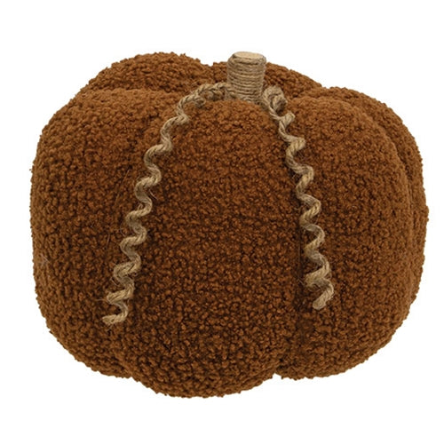 Burnt Orange Plush Pumpkin w/Jute Vines 7.25"H