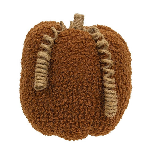 Burnt Orange Plush Pumpkin w/Jute Vines 5.5"H