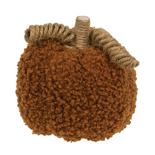 Burnt Orange Plush Pumpkin w/Jute Vines 3.5"H