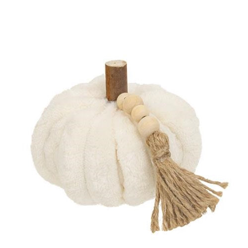 Cream Ribbed Pumpkin w/Beaded Tassel Small