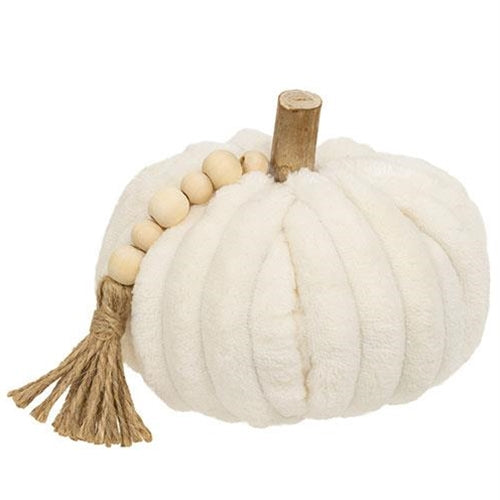 Cream Ribbed Pumpkin w/Beaded Tassel Medium