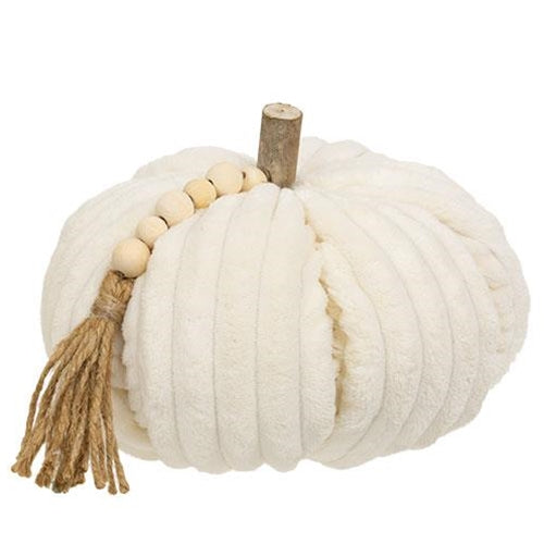 Cream Ribbed Pumpkin w/Beaded Tassel Large