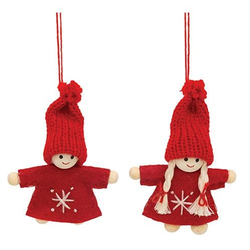 Mini Snowflake Stitched Wooden Doll Ornament 2 Asstd.