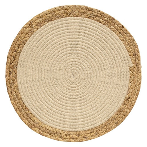 Woven Cotton & Hyacinth Round Mat Natural