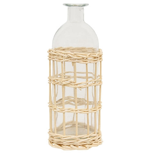 White Willow Wrapped Glass Bottle - 8.5"