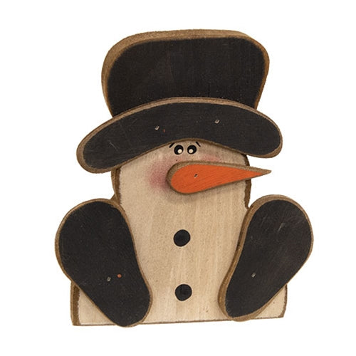 Distressed Wooden Sitting Snowman