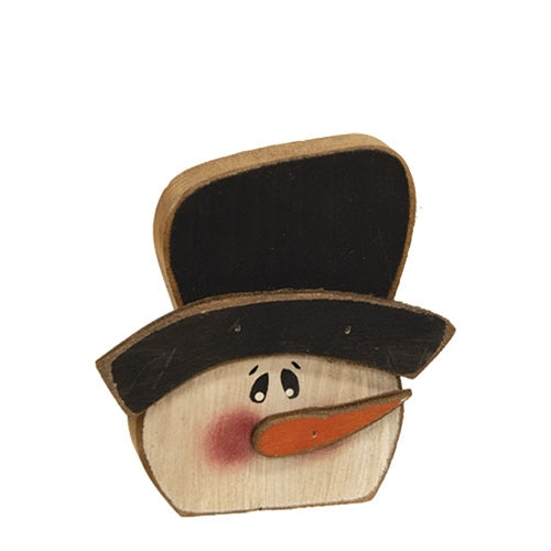 Distressed Wooden Half Round Snowman Head Sitter