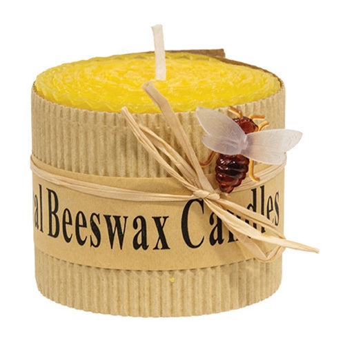 Yellow Honeycomb Bee Charm Pillar Candle 2.5" x 2"