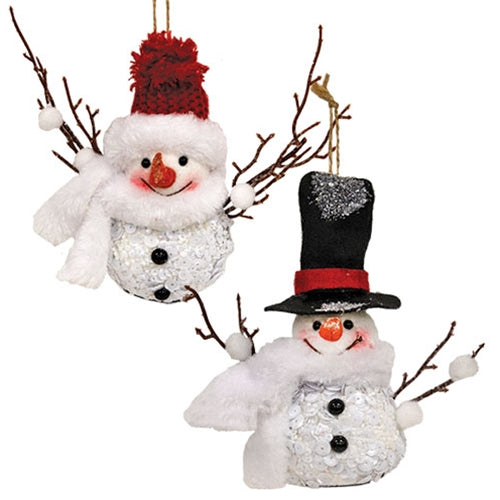 Twig & Sequin Snowman Ornament 2 Asstd.