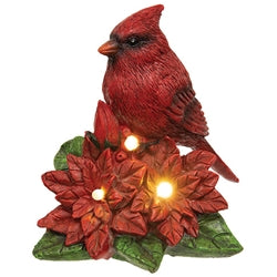 LED Resin Cardinal Nesting in Poinsettia 2 Asstd.