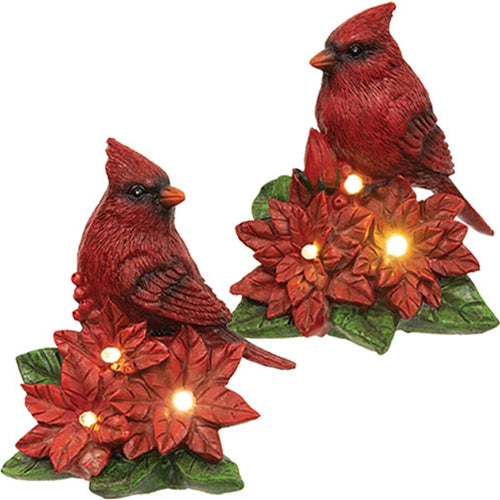 LED Resin Cardinal Nesting in Poinsettia 2 Asstd.