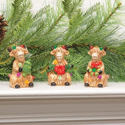 Ceramic Light Up Merry Highland Ornament 3 Asstd.